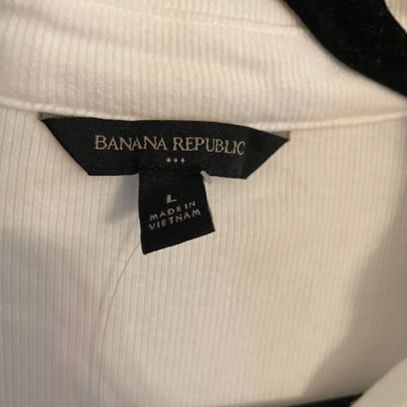 Banana Republic Johnny Collar White Ribbed Long-Sleeved Polo, Size Large - Picture 3 of 7